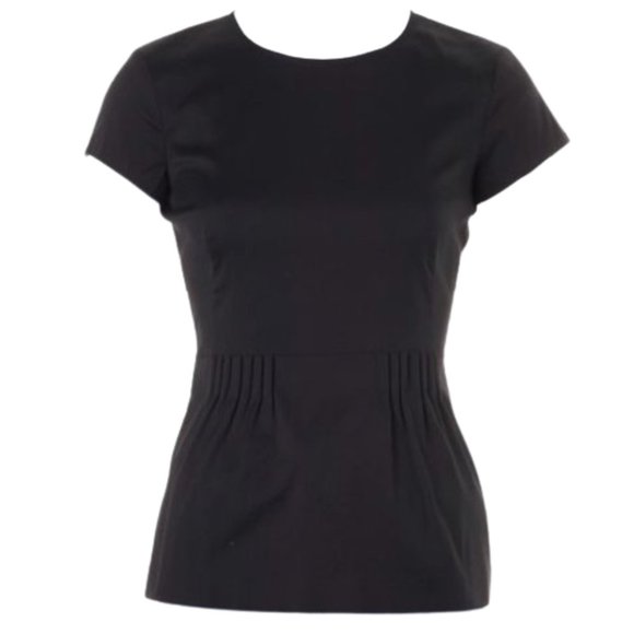 Theory Carrian Precise Pleated Peplum Blouse Back Zipper Black - Picture 1 of 7